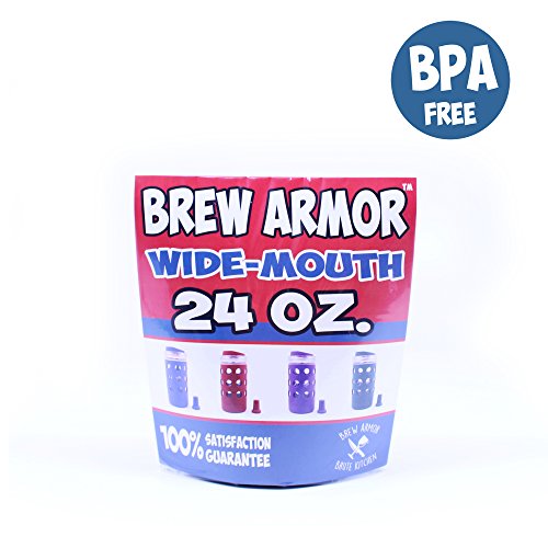 Brew Armor 24 Oz. Wide-Mouth (1.5 Pint) Mason Jar Beverage Bottle (Silicone Sleeve, Lid and Cork) by Brute Kitchen (Matcha Green)