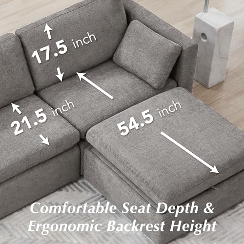 CHITA Oversized Modular Sectional Sofa Set, FSC Certified L Shaped Couch with Reversible Chaise,Modular Sectional Couch for Living Room,112 inch Width, 4 Seat Modular Sofa with Storage Ottoman, Grey