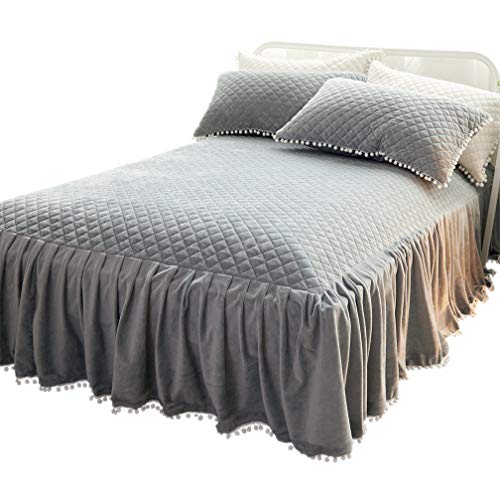 LIFEREVO Luxury Velvet Diamond Quilted Fitted Bed Sheet 3 Side Coverage 18 inch Drop Dust Ruffle Bed - //medicalbooks.filipinodoctors.org
