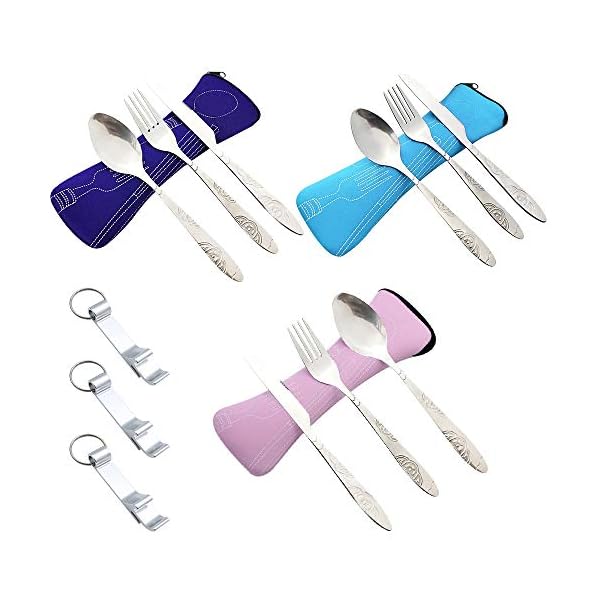 KingYH-3-Pack-Camping-Cutlery-Set-Traveling-Stainless-Steel-Picnic-Flatware-with-Carrying-Case-Openers-Portable-Reusable-Tableware-Set-for-Home-School-Traveling-Camping-Picnic-Working-Hiking KingYH 3 Pack Camping Cutlery Set Traveling Stainless Steel Picnic Flatware with Carrying Case Openers Portable Reusable Tableware Set for Home School Traveling Camping Picnic Working Hiking