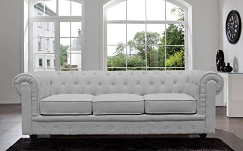 BD Home Furnishings Classic Scroll Arm Button Tufted Chesterfield Style Sofa - Light Gray