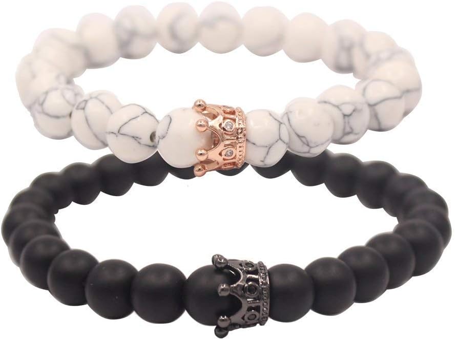 beenyoo Crown Couple Bracelets His and Her Friendship 8mm Beads Bracelet