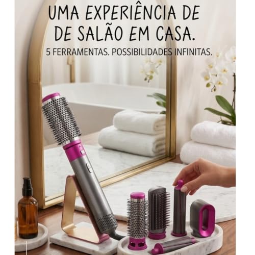 Secador cabelo 5 em 1, intercambiáveis, Alisa, Modela, Seca, Penteia. | escova pratica