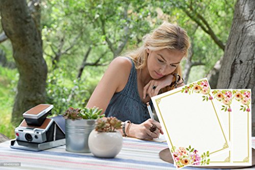 100 Stationery Writing Paper, with Cute Floral Designs Perfect for Notes or Letter Writing - Pink and Peach Roses - Thumbnail 6