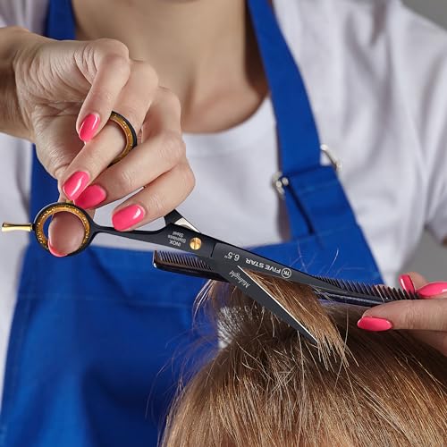 TK Five Star Midnight Premium 6.5 Inch Extra Sharp Hairdressing Scissors Hair Cutting Scissors for Women Men Hairdressers and Children for Fine and Strong Hair Micro-Toothed Rustproof