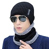 Novawo Winter Fleece Lined Beanie Hat Thick Skull Cap with Proper Neck Warmer
