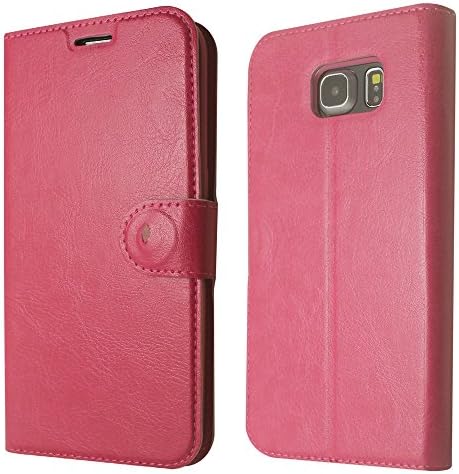 Cbus Wireless Luxury PU Leather Flip Wallet Cover Case w/ Stand &amp; Credit Card Holder for Samsung Galaxy S6 Edge - Hot Pink
