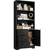 IRONCK Bookshelf with Door and 3 Drawers, 71in Tall
