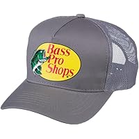 Bass Pro Shops Men's Trucker Hat Mesh Cap (Grey) - One Size Fits All Snapback Closure - Great for Hunting
