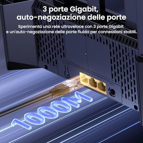 RE3L Router Wi-Fi 7 BE3600 Dual-Band, Mesh WiFi, Porte WAN/LAN Gigabit, 5 Antenne Verticali, 4K-QAM, MLO, NFC, VPN, WPA3, Controllo tramite App