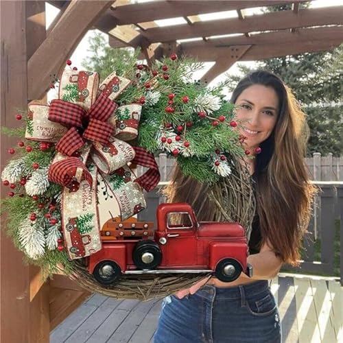 Wreaths, Garlands & Swags - Askfairy Christmas Front Door Decoration - Creative and Fashionable Christmas Red Truck Wreath Decoration, 15.7 * 15.7 Inches