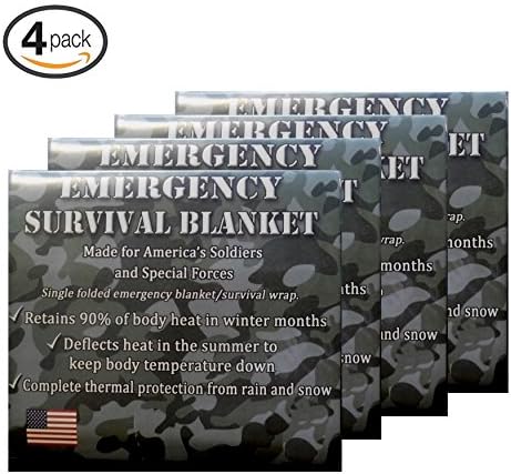 Mylar Space Blanket | 4-Pack | Designed for NASA and the US Military | Perfect for Marathons, First Aid , Emergencies, Survival Kits, Glove Boxes, and Camping.