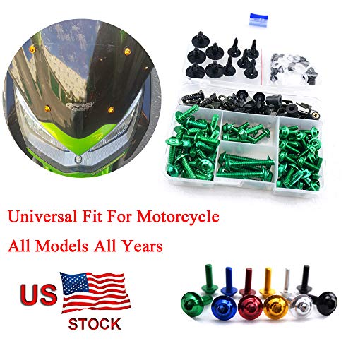 Motorcycle Kits Complete Bolt Fairings Bolt Kits screw Clips For Yamaha Honda Suzuki Bmw Kawasaki Ktm Ducati MT07 MT09 Z1000 CBR1000RR CBR600RR (Green, 1)