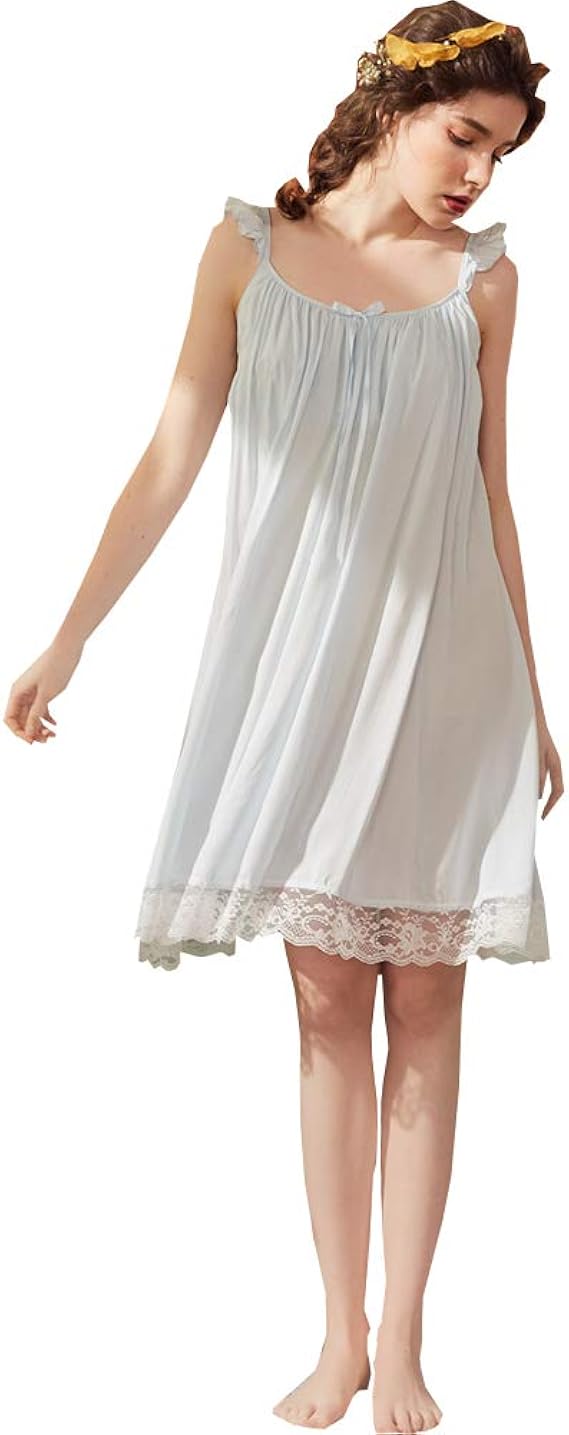 Flaydigo Chemise De Nuit Longue Sans Manches En Coton Pour Femme Motif Victorien Blanc Rose Bleu Bleu Large Amazon Fr Vetements Et Accessoires