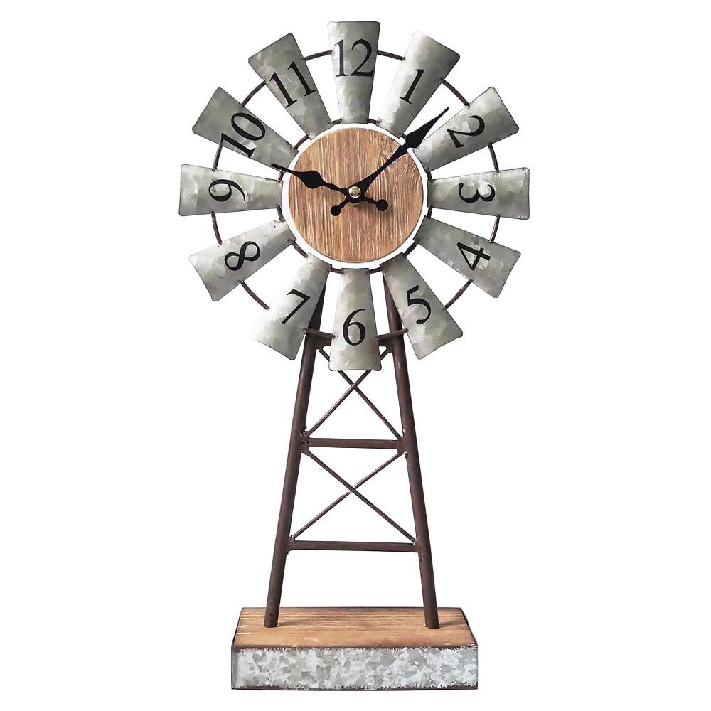 Photo 1 of ***(PARTS ONLY/ NON FUNCTIONAL)***MODE HOME Farmhouse Windmill Desk Clock - 15.75 Inch Galvanized Metal Table Clock with Blades, Small Decorative Office Clock, Battery Operated Rustic Farmhouse Clock for Tabletop & Shelf Decor