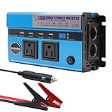 500W Car Power Inverter, Jacknthe DC 12V to 110V AC Digital Display Converter for Car Battery, with 2 AC Outlets 2 Cigarette Lighter Sockets and 9.6A 4 USB Ports DC to AC Inverter