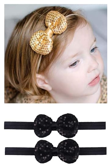 2 Pack Sparkly Sequins Baby Shower Cheer Hair Bows Gold Or Black