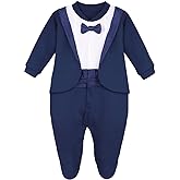 Lilax Baby Boy Gentleman Tuxedo Footie Christmas Holiday Outfit with Bow Tie
