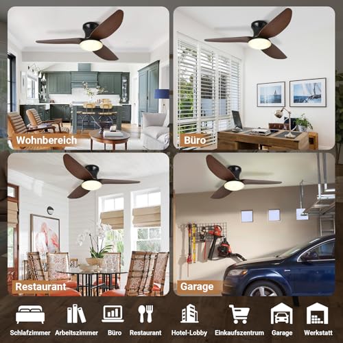 Ceiling Fan with Lighting, Ø100cm App Control & Remote Control, Ceiling Light with Fan, 6 Speed, 3 Variable Colors, Silent DC Motor, Summer-Winter Operation, Timer