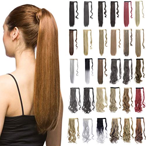 Ponytail Extension Wrap Around 18″ 24″ Synthetic Drawstring Hair Piece Clip in Hair extensions Light Chestnut Brown