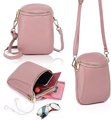 Zg Girls Women 100% Real Leather Small Cute Crossbody Cell Phone Purse Wallet Bag with Shoulder Strap Fits for iPhone 6 7 8 Plus 10 and Samsung Galaxy S7 Edge S9 S10 Plus Note 9