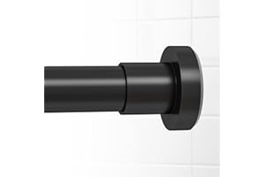HTZON Shower Curtain Rod Spring Tension:Black Shower Rods for Bathroom 34 to 43 Inch,1 Inch Modern Heavy Duty Adjustable Tension Shower Curtain Rod No Drilling No-Slip Easy Install,Matte Black