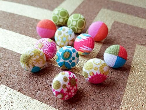 set of 12 push pins - Pink and Green Mixed Print assortment - handmade set of bulletin board pins - ready for gift giving!