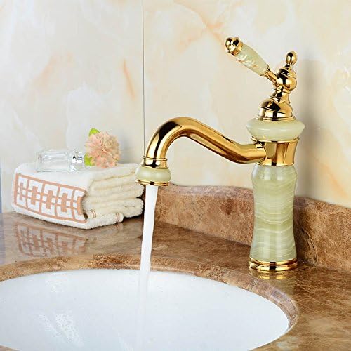 European green jade marble basin of hot and cold water faucet copper gold washbasin faucet