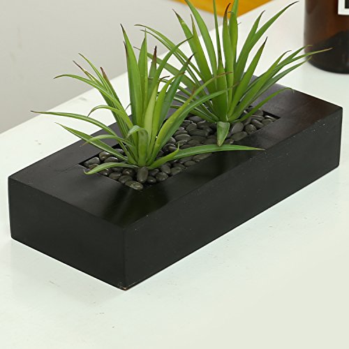 MyGift 10inch Artificial Green Grass Plants in Decorative Black Wood