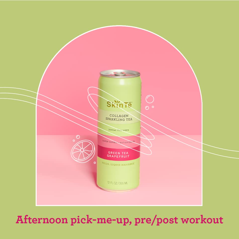 SKINTE Collagen Sparkling Tea Green Tea Grapefruit 3000mg Collagen Peptides & Rich in Super