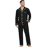 Vulcandon Mens Pajamas Set, Soft Classic Lapel Button Down Long Sleeve Lightweight Comfy Sleepwear Lounge Pajamas for Men
