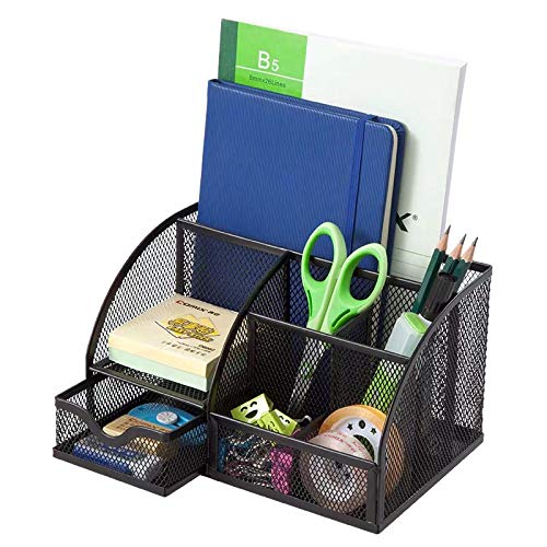 Mesh Desk Organizer,Mesh Pencil Cup Organizer,9 Compartment Desktop Office Supplies Storage Organizer (Black-B) - Thumbnail 5
