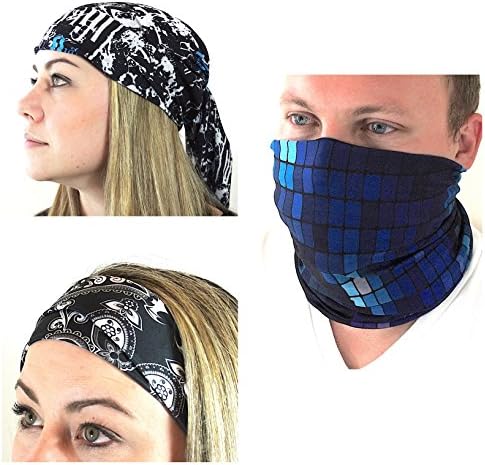 Headbands- Multi Use Bandana, Balaclava, Mask, Hood, Neck Gaiter, Cap, Do Rag- Fleece, Microfiber, Coolmax Headwear for Sports, Outdoor, Fitness- 3 Unisex Fashion Options for Men or Women