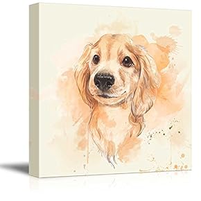 Square Dog Series Canvas Wall Art - Watercolor Style Cute Dog - Giclee Print Gallery Wrap Modern Home Art Ready to Hang - 12x12 inches