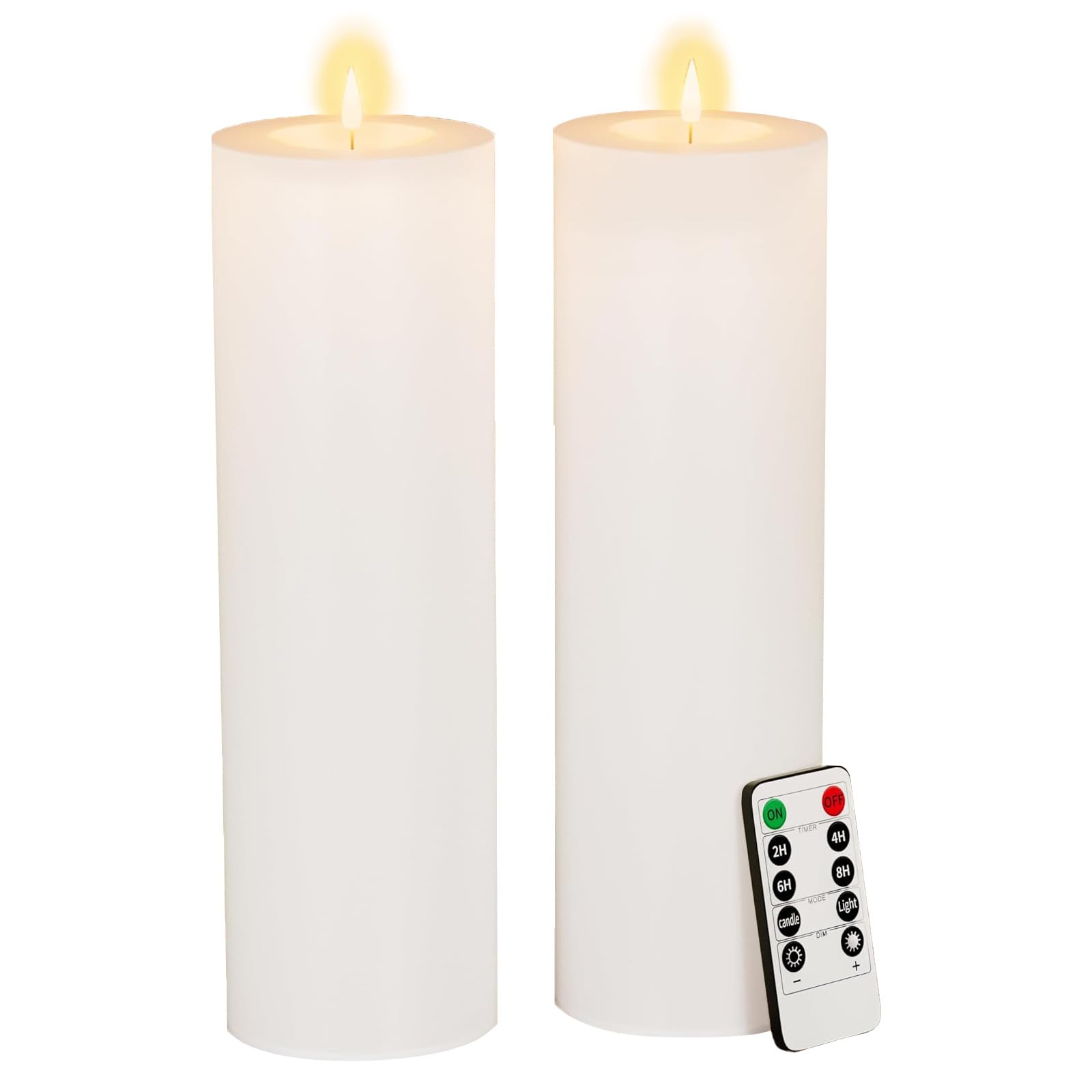 Photo 1 of 12" x 4" Flameless Candles with Remote, Tall Candles Battery Operated Outdoor Candles with Timer Waterproof, Fall Pillar Candles Set of 2 Flickering Led Fake Candles for Patio Porch Lanterns (White)