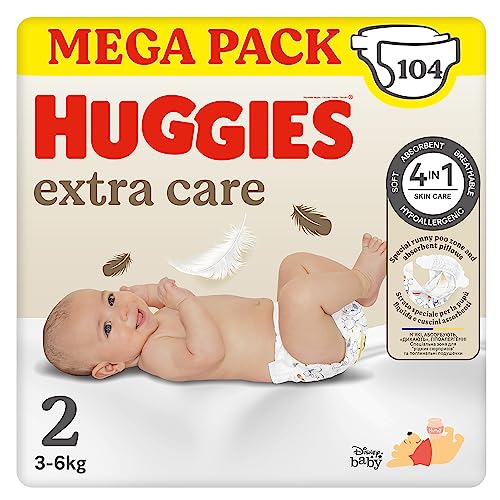 Huggies Extra Care Baby Nappies Size 2 (3-6kg) Ultra Absorbent Disney Design Mega Pack 104