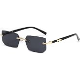 FEISEDY Rimless Sunglasses Y2K Retro Small Narrow Rectangle Shades B2643 | Y2K Vintage Light Tinted Sunglasses for Women Men UV400 Cute Frameless Bright Dopamine Style