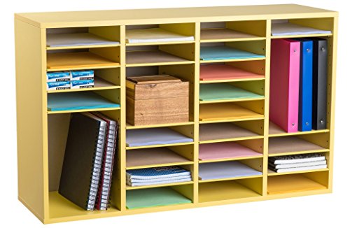 AdirOffice Wood Adjustable Literature Organizer (36 Compartment, Yellow)