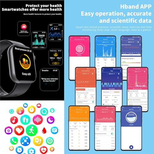 Blood Glucose Smart Watch, Health Monitor for 24/7 Blood Sugar, ECG/SpO2, Heart Rate Sleep Pressure Fitness Tracker Watch, 1.91'' Touch Screen, Bluetooth Answer/Make Call, 50+ Sports Modes (Black)