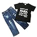 Toddler Baby Boy Clothes Sets Casual Letter Printed T-Shirt Funny Top Tee + Denim Holes Pants Outfits Size 2-3 Years