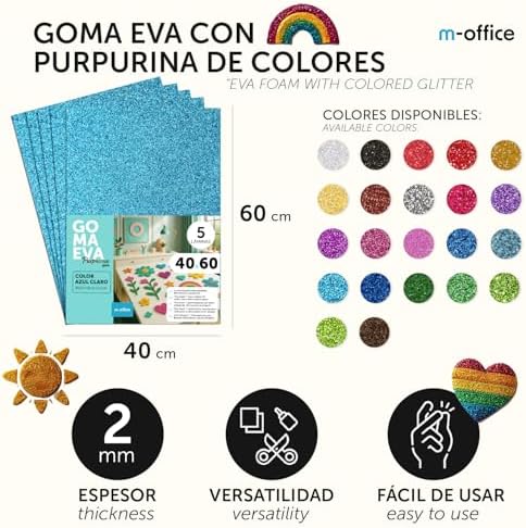 Goma Eva de Purpurina para Manualidades, Goma Espuma de Colores para Proyectos Creativos, Ideales para Artes y Manualidades, Escolar o Profesional 40x60cm (Surtido Adhesivo Purpurina, 10uds)