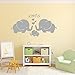 Large Cute Elephant Family with Hearts Wall Decals Baby Nursery Decor Kids Room Wall Stickers, (Large)40''W x19''H, Grey