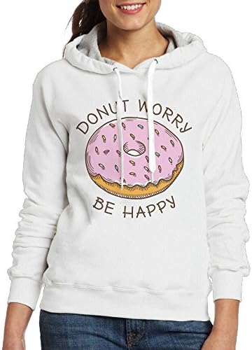 GqushuA Custom Donut Worry Be Happy Women's Long Sleeve Hoodie M White