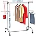 Tatkraft Falcon - Garment Rack 6ft, Clothes Rack on Wheels, Sturdy, Adjustable Length & Height, Chromed Steel