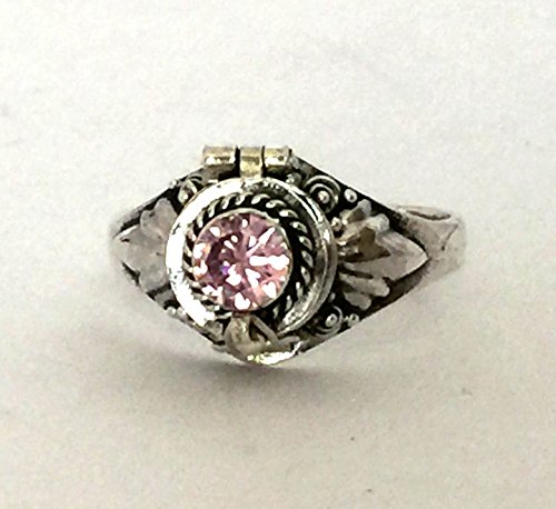 Poison Ring Bali Sterling Silver Locket Ring Pink Quartz for October birthstone AR11