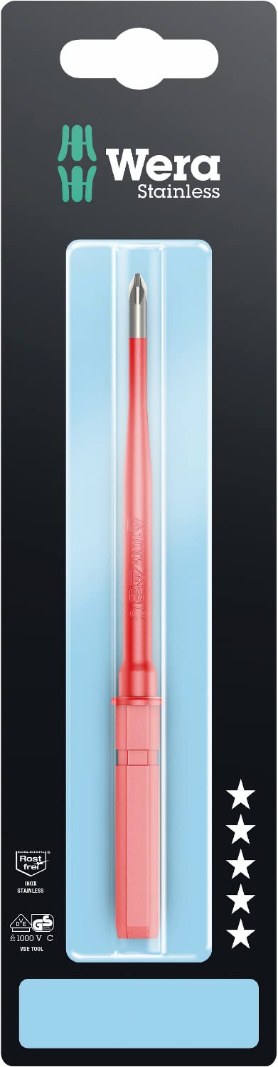 Wera Kraftform Kompakt VDE 3065 iS PZ SB Insulated Screwdriver Blade, Pozidriv Head, Stainless Steel, Pink, 154 mm