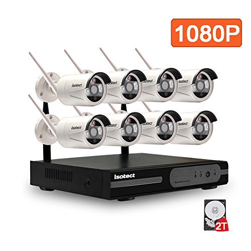 isotect Best Wireless Security Camera System for Home 8pcs 1080p HD Video Surveillance IP Cameras with 1080p NVR Kit Indoor Outdoor 65ft Night Vision and Remote View, 2TB Hard Drive Pre-installed