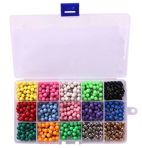 Tupalizy 1/4 Inch Colorful Small Decorative Map Tacks DIY Craft Round Plastic Head Push Pins for Bulletin Board and Home Office Use, 15 Assorted Colors, Each Color 50PCS, 750PCS (Mixed Color)