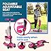 Kick Scooters for Kids Ages 3-5 (Suitable for 2-12 Year Old) Adjustable Height Foldable Scooter Removable Seat, 3 LED Light Wheels, Rear Brake, Wide Standing Board, Outdoor Activities for Boys/Girls