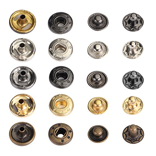 100 Sets Snap Fasteners, Snap Buttons Press Studs with 4 Pieces Fixing Tools for Lether Cloth Jackets, 5 Assorted Colors, 12mm in Diameter, Christmas Gift Idea